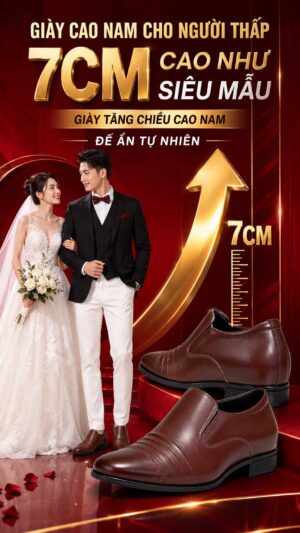 Giày cao nam cho người thấp cao 7cm dáng tự nhiên