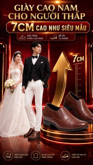 Giày cao nam cho người thấp cao 8cm không lộ đế
