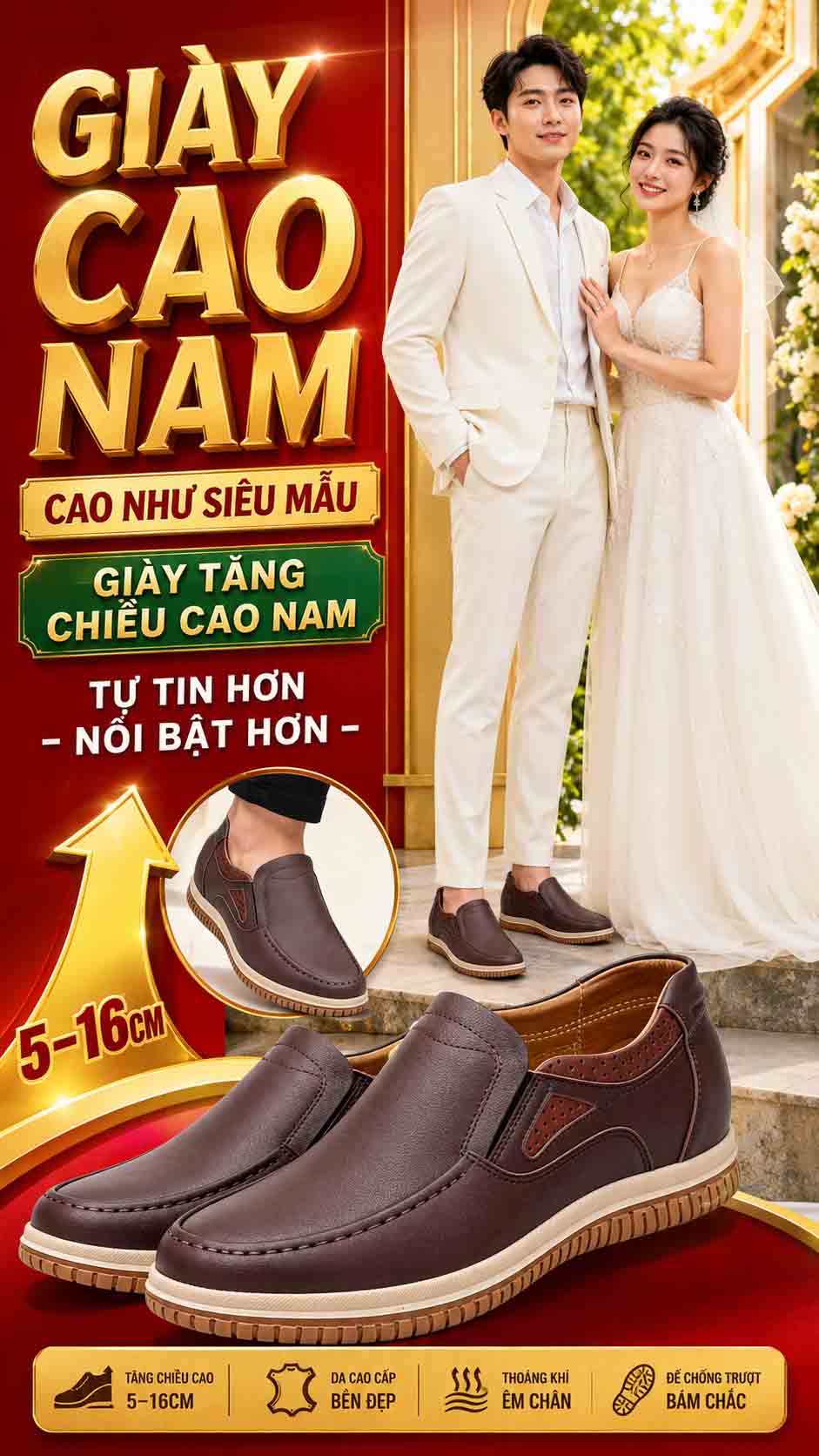 Nam 1m60 nên đi giày gì tăng chiều cao
