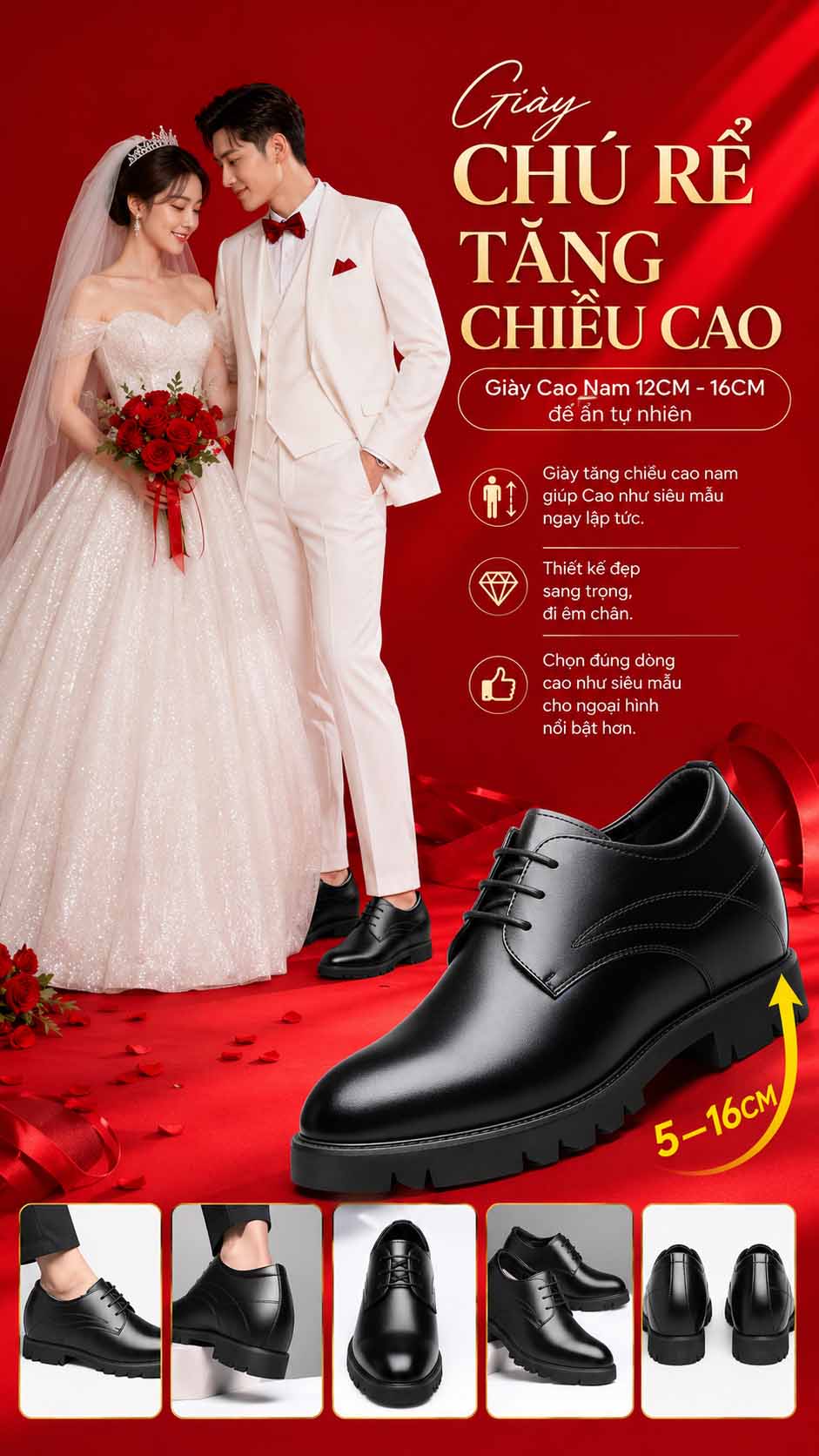 Giày chú rể tăng chiều cao đi tiệc cưới