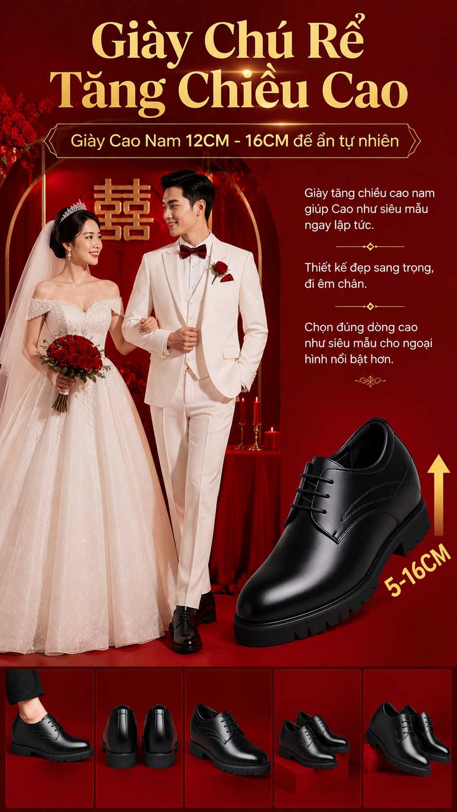 Giày chú rể tăng chiều cao da thật