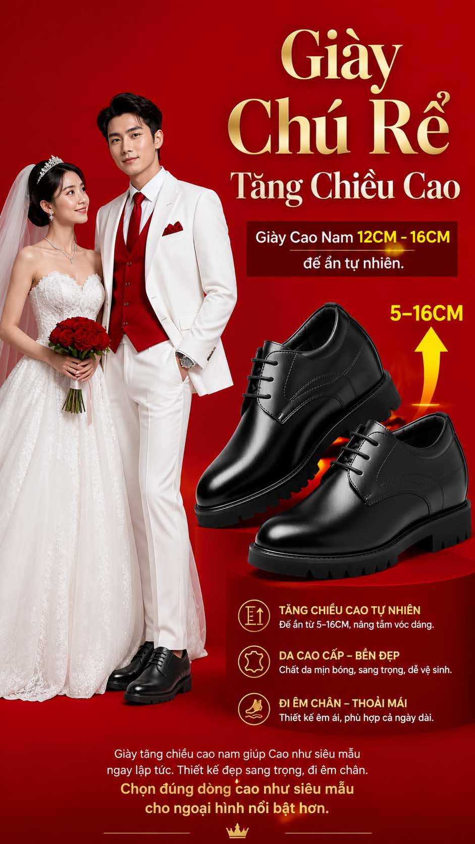 Giày chú rể tăng chiều cao 12cm