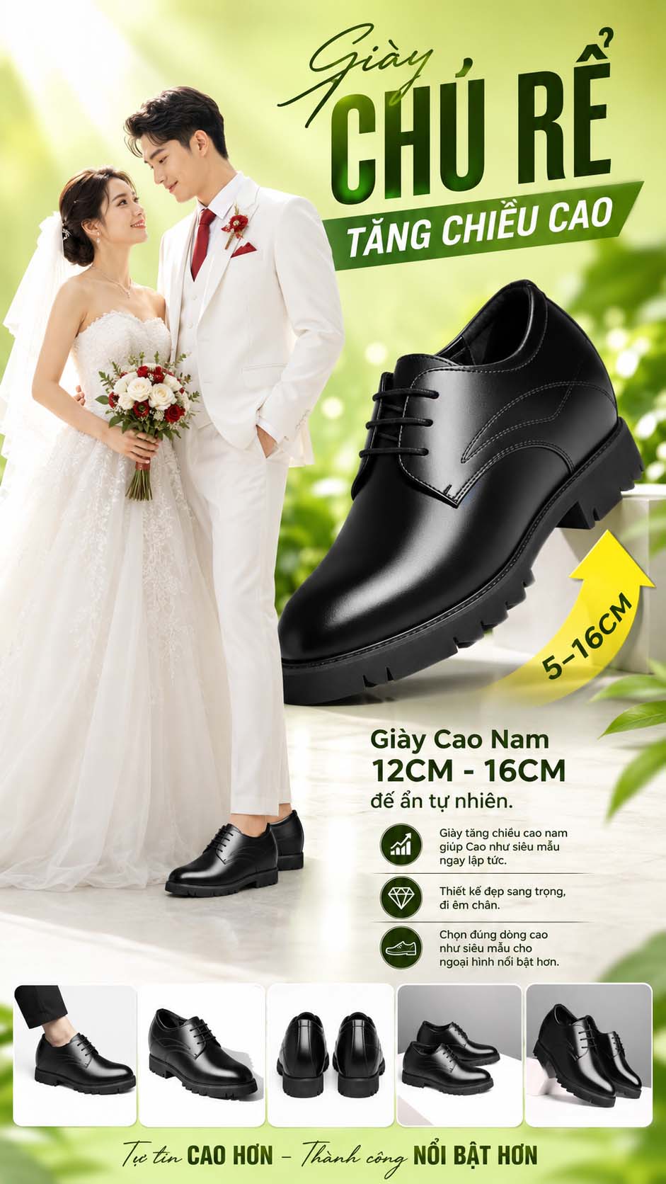 Giày chú rể tăng chiều cao đế ẩn