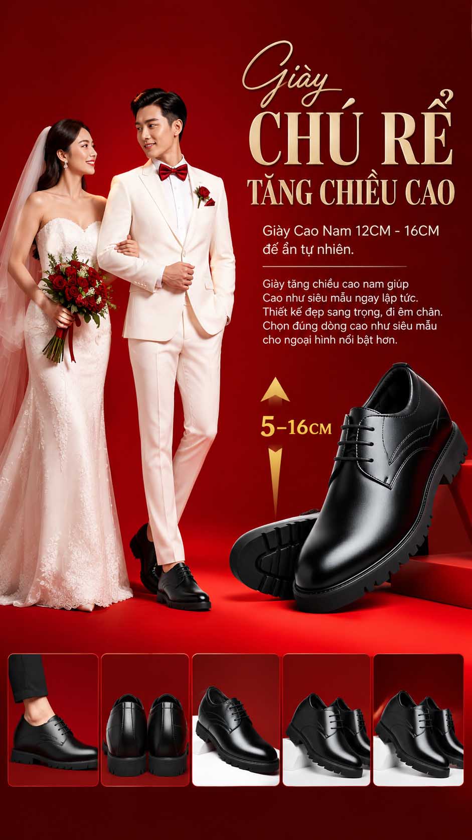 Giày chú rể tăng chiều cao 13cm