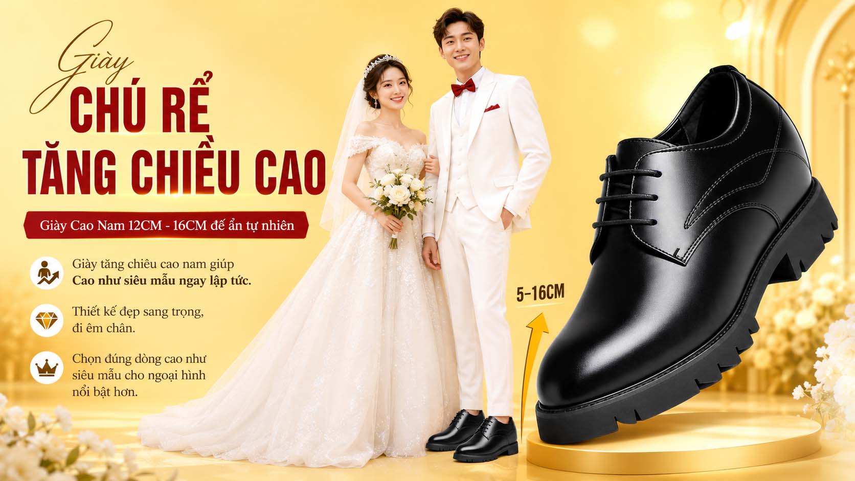 Giày chú rể tăng chiều cao 7cm