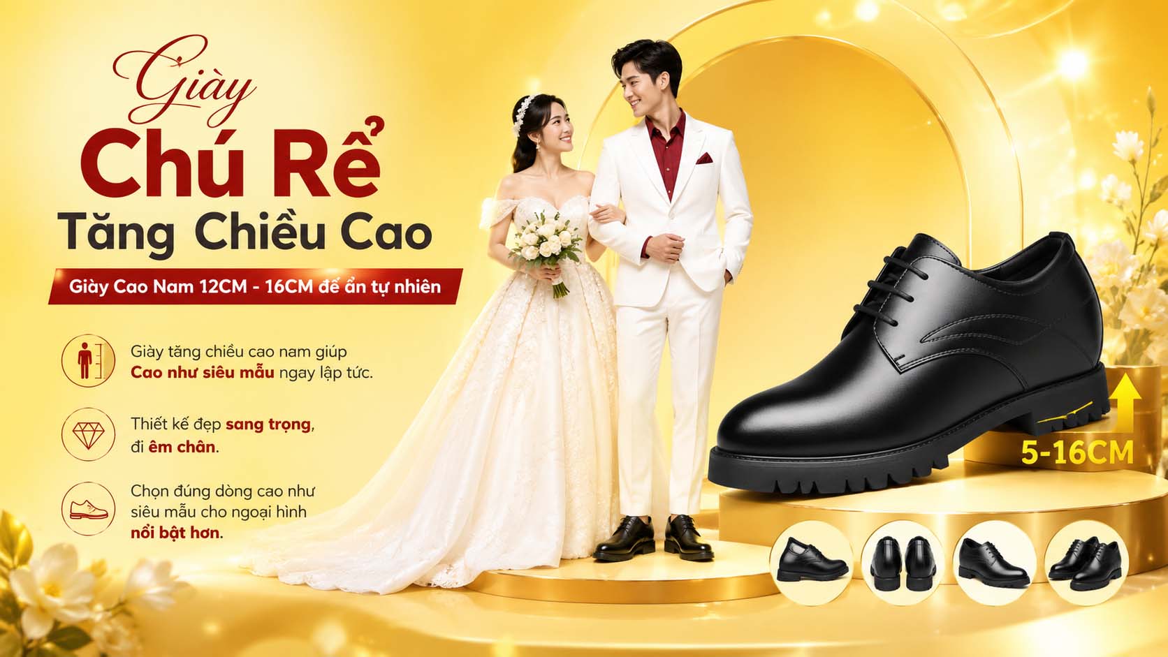 Giày chú rể tăng chiều cao 8cm