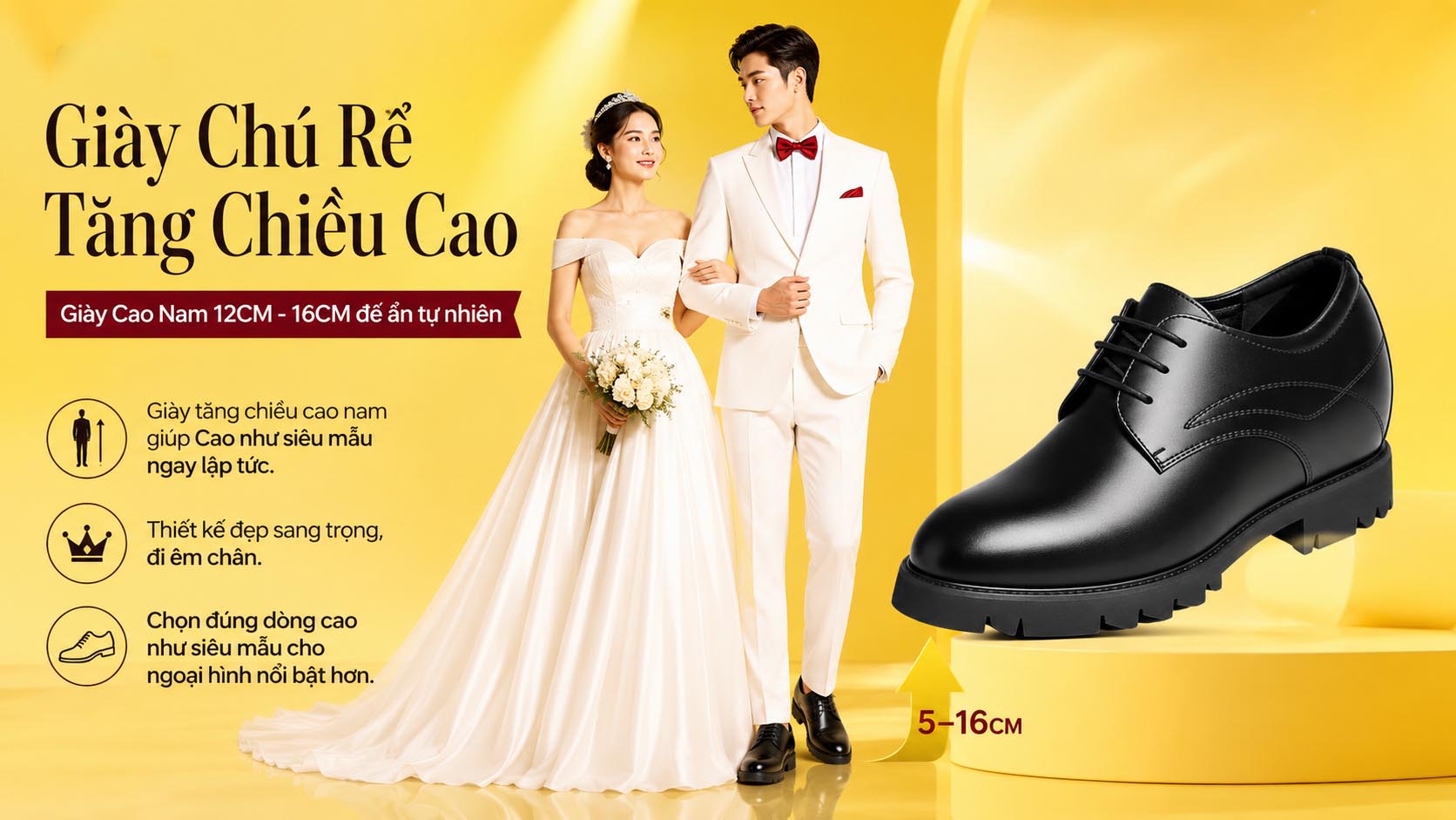 Giày chú rể tăng chiều cao 9cm