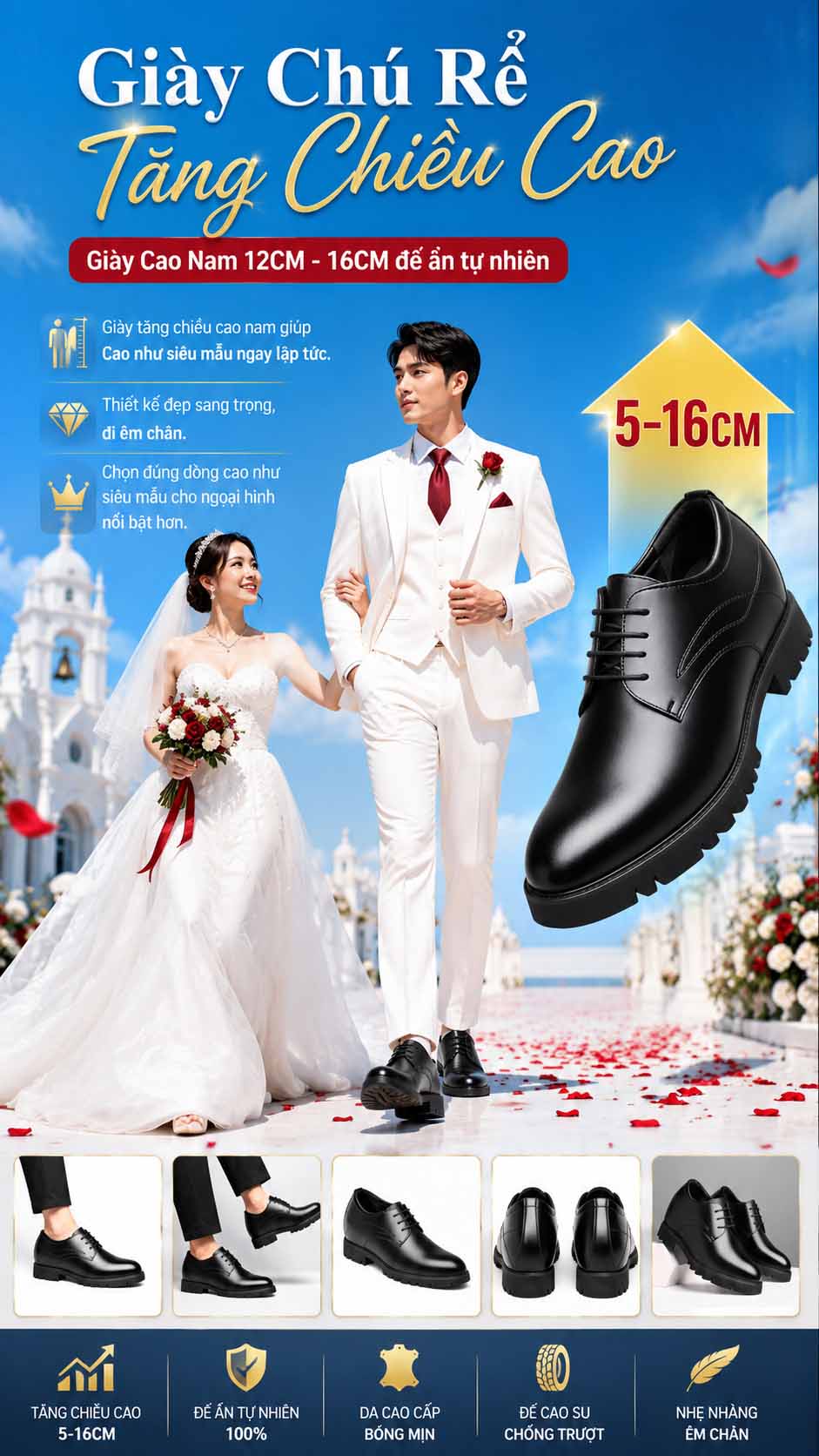 Giày cưới nam tăng chiều cao tự nhiên