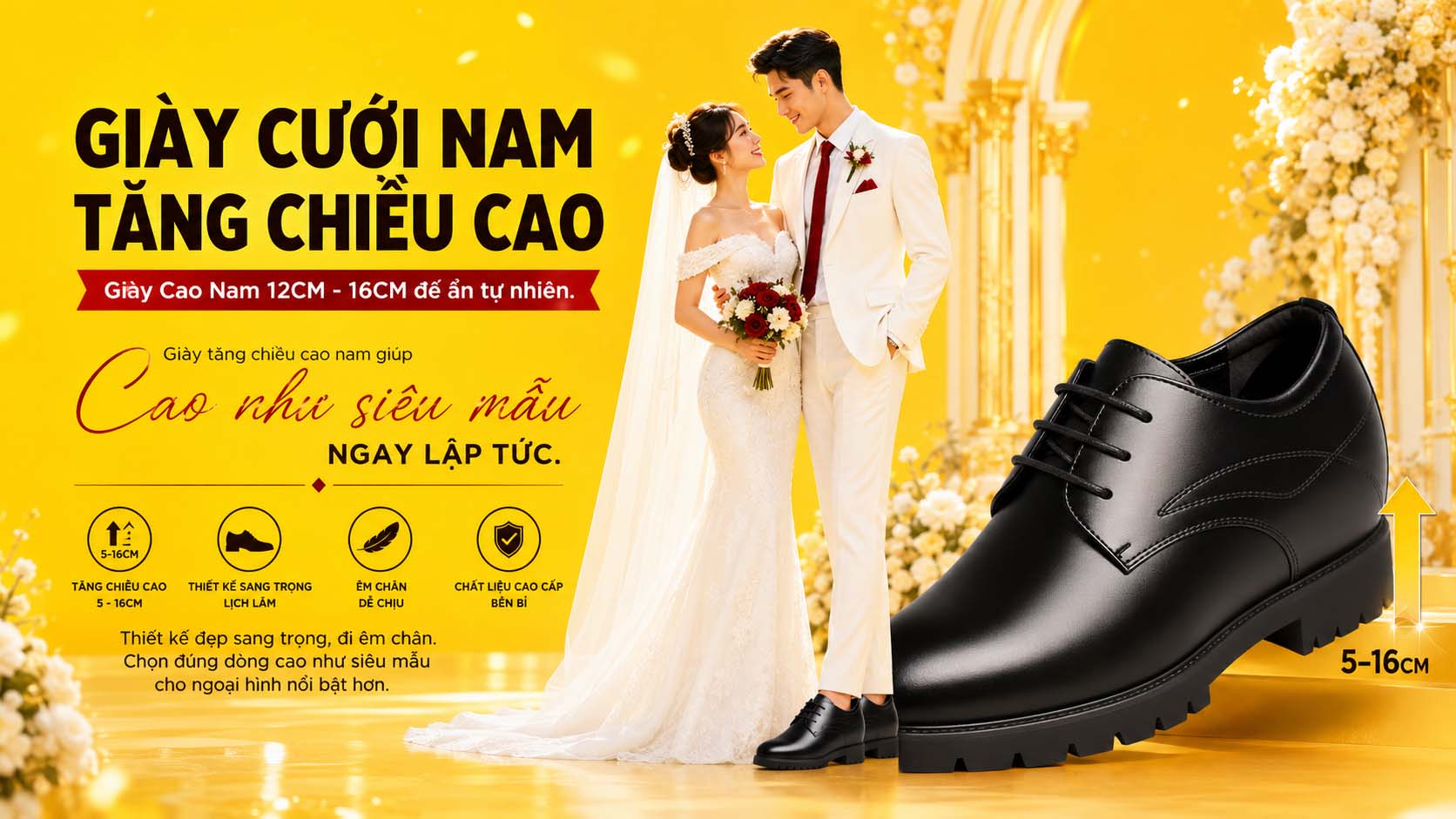 Giày cưới nam tăng chiều cao cao cấp