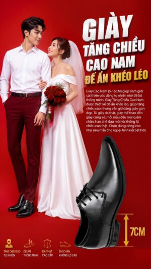 Giày cưới tăng chiều cao nam màu nâu phối vest cưới trẻ trung