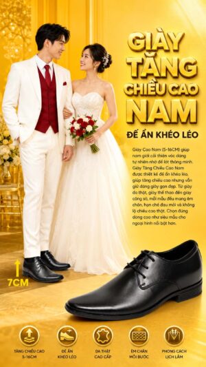 Giày cưới tăng chiều cao nam buộc dây dành cho lễ cưới sang trọng