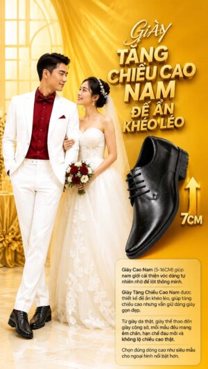 Giày cưới tăng chiều cao nam đế chống trượt đi tiệc an toàn