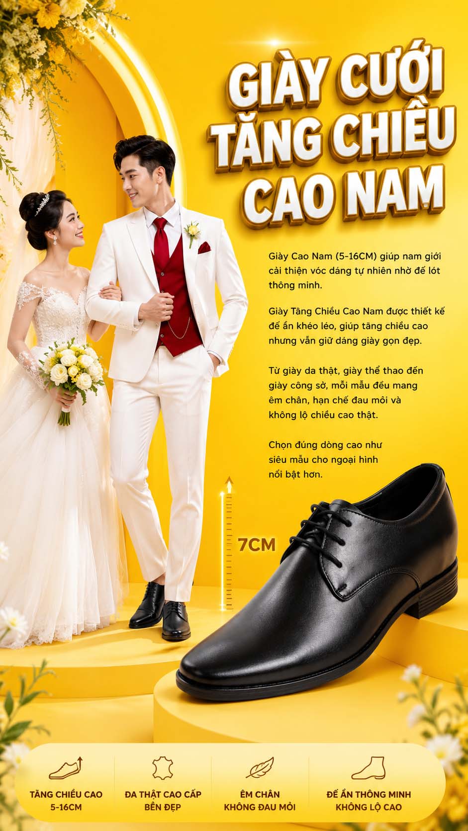 Cách chọn giày tăng chiều cao nam cao 7cm dễ mang