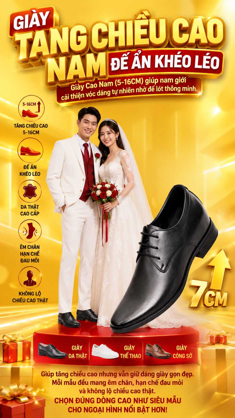 Cách chọn giày tăng chiều cao nam cao 10cm không lộ