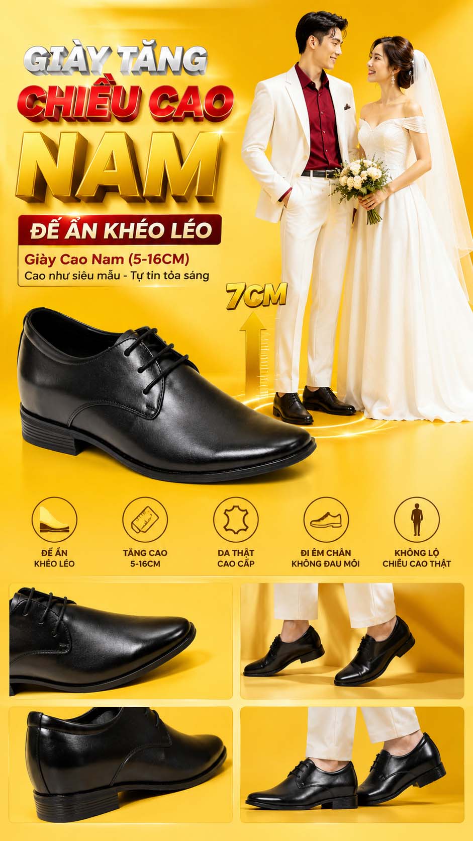 Cách chọn giày tăng chiều cao nam cao 12cm chắc chân