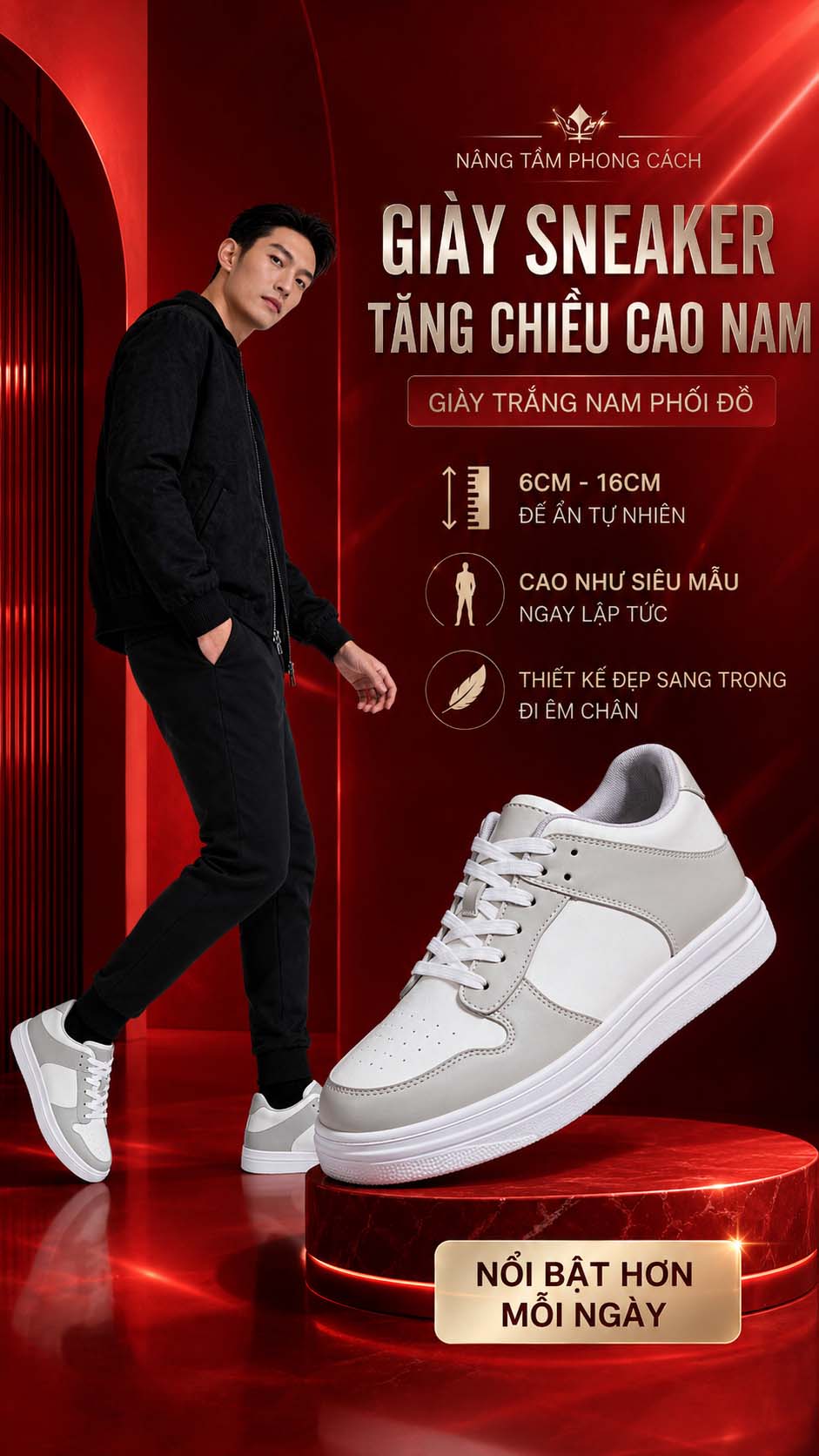 Giày trắng nam phối đồ đẹp tăng chiều cao nam