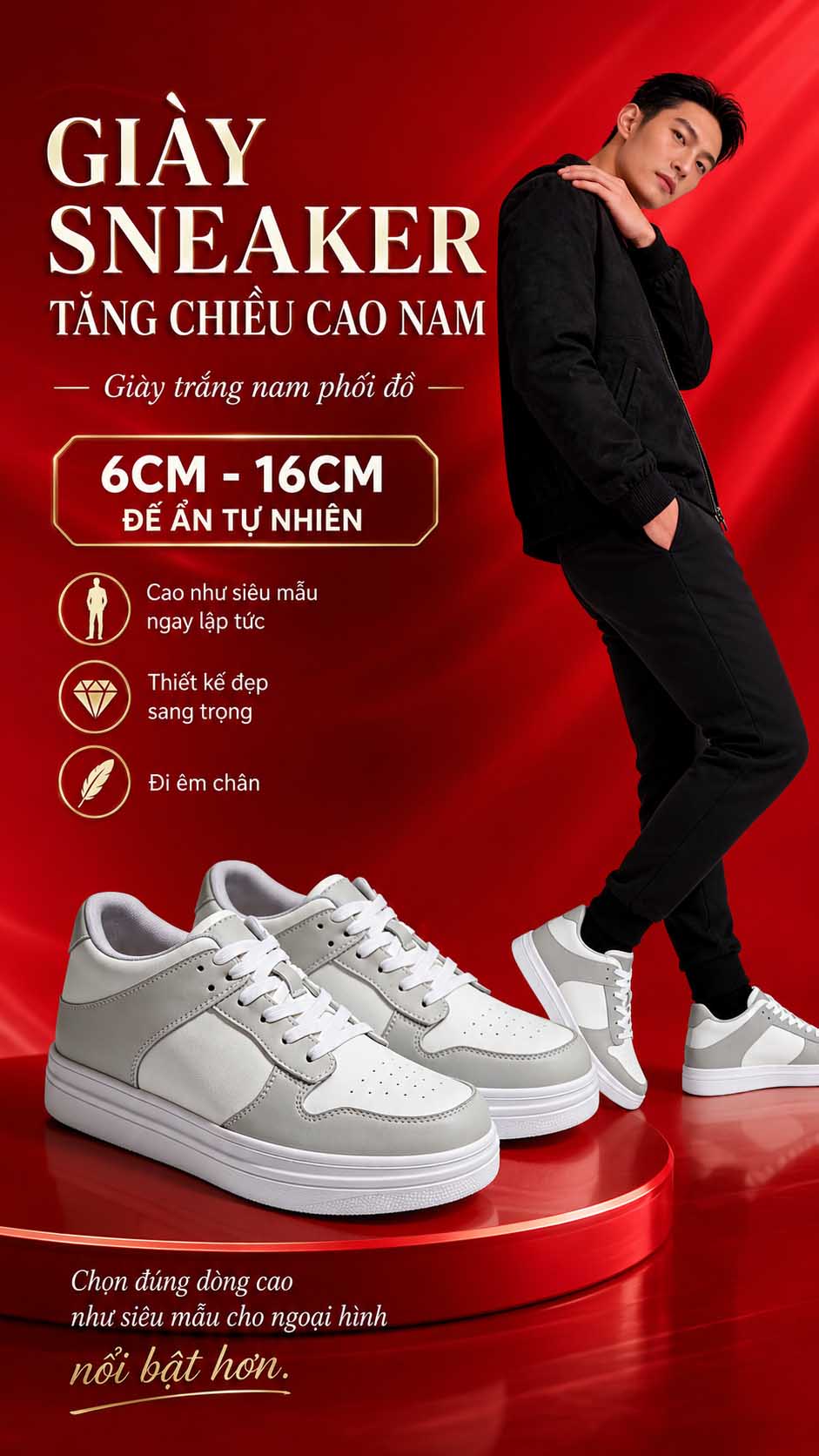 Giày trắng nam phối đồ đẹp đế ẩn tự nhiên