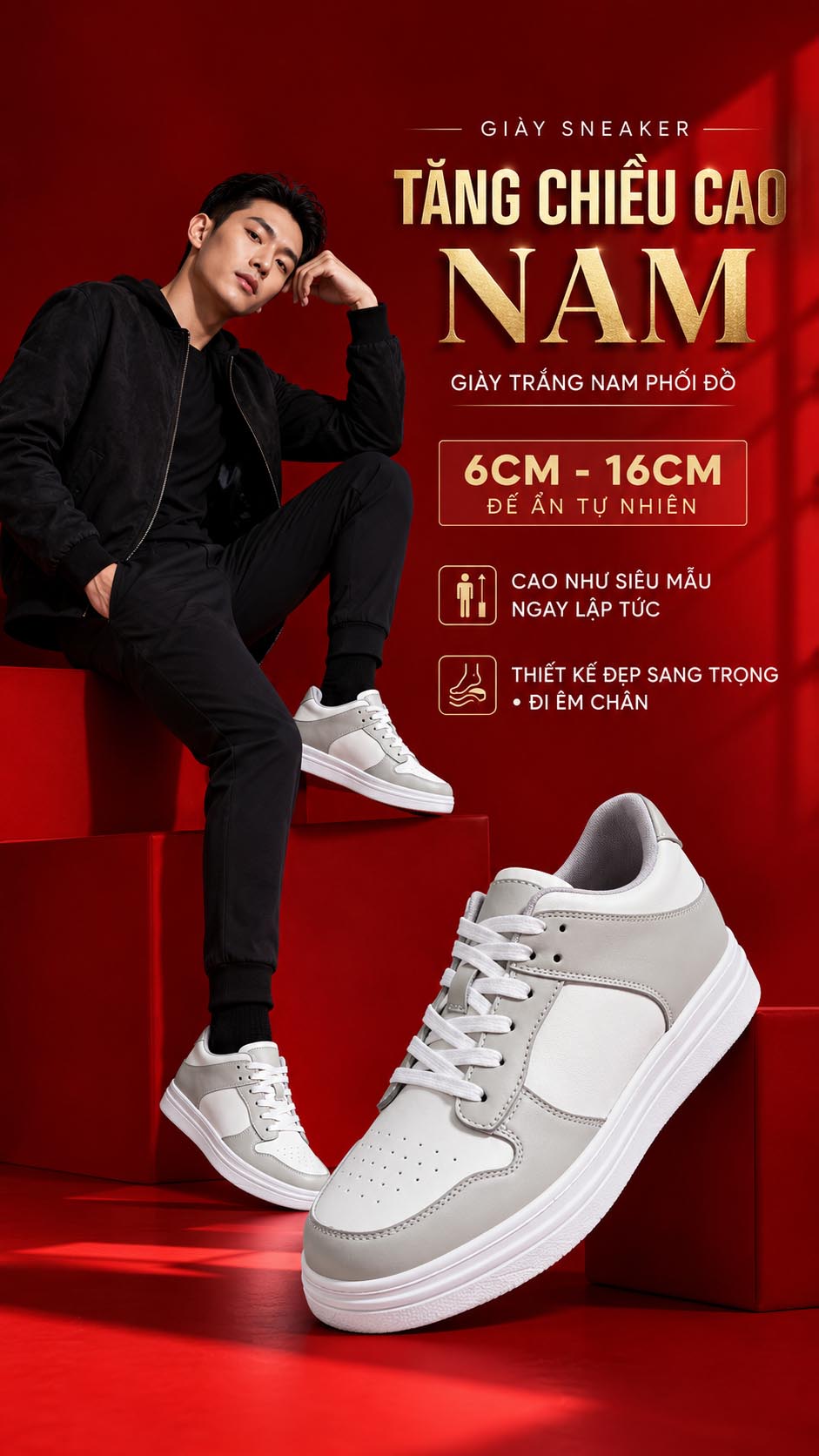 Giày trắng nam phối đồ đẹp không lộ đế