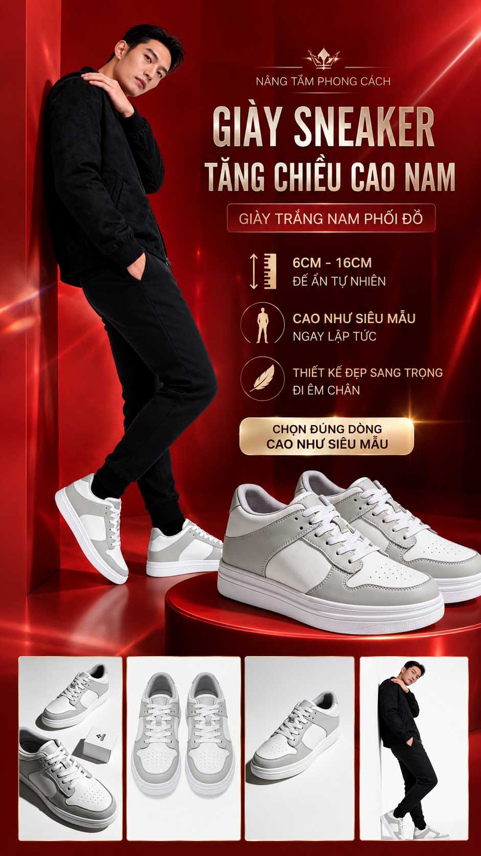 Giày trắng nam phối đồ đẹp giúp dáng cao hơn
