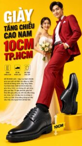 Giày tăng chiều cao nam 10cm TPHCM đế ẩn tự nhiên, đi êm chân, không lộ chiều cao thật giúp vóc dáng cân đối ngay khi mang
