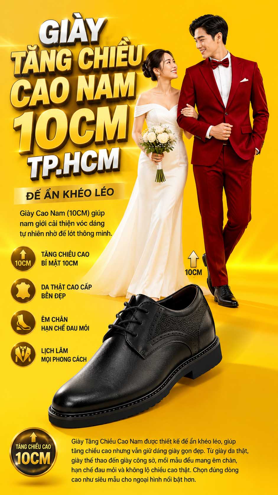 Giày tăng chiều cao nam 10cm TPHCM da thật