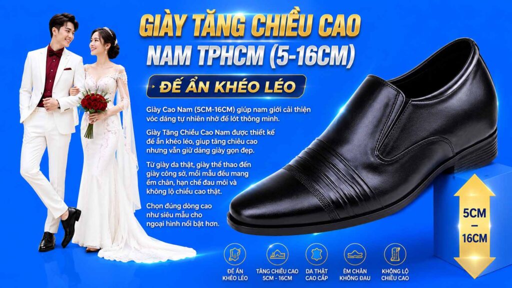 Giày tăng chiều cao nam TPHCM đế ẩn tự nhiên