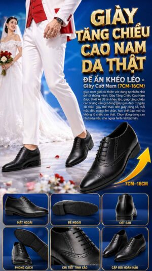 Giày tăng chiều cao nam da thật cho chú rể