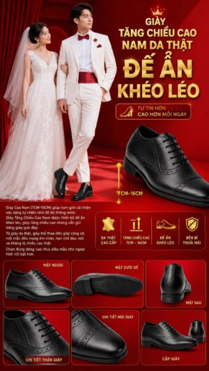 Giày tăng chiều cao nam đi tiệc cao 8cm
