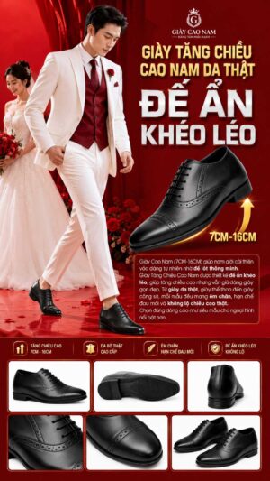 Giày tăng chiều cao nam đi tiệc đế ẩn tự nhiên