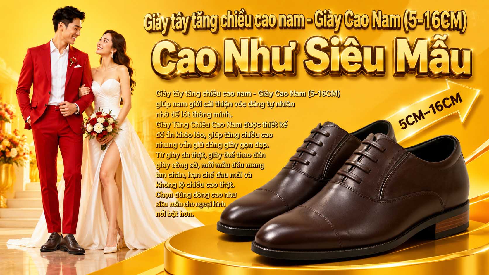 Giày tây tăng chiều cao nam cao cấp