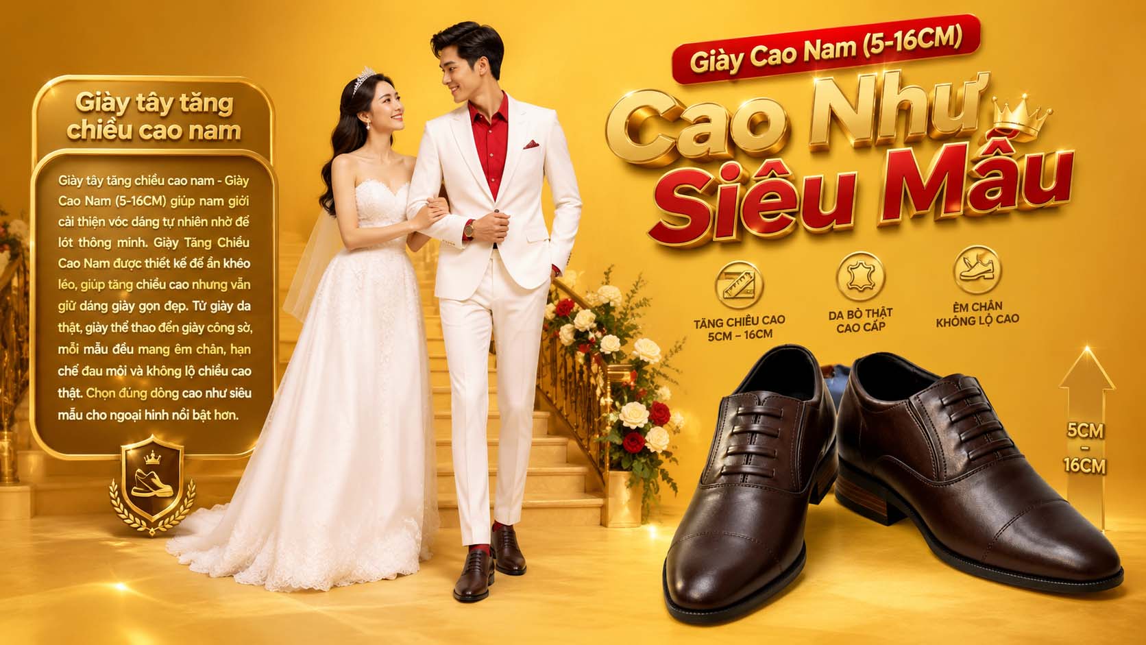 Giày tây tăng chiều cao nam sang trọng