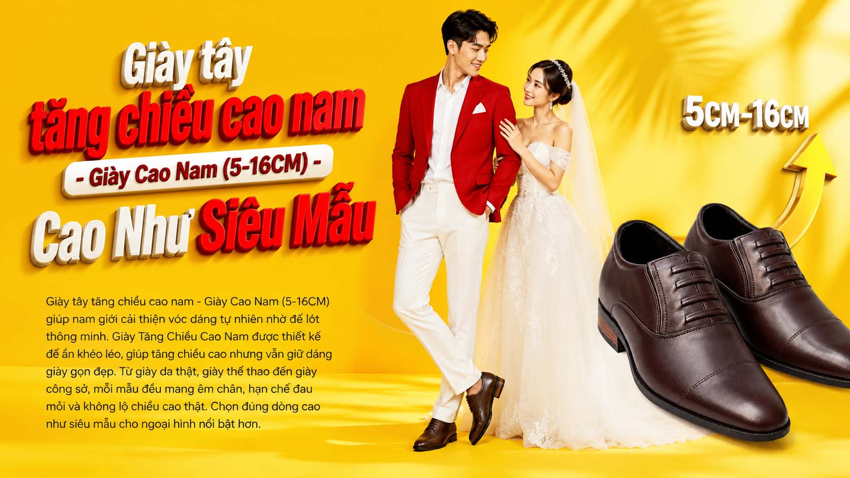 Giày tây tăng chiều cao nam cho chú rể