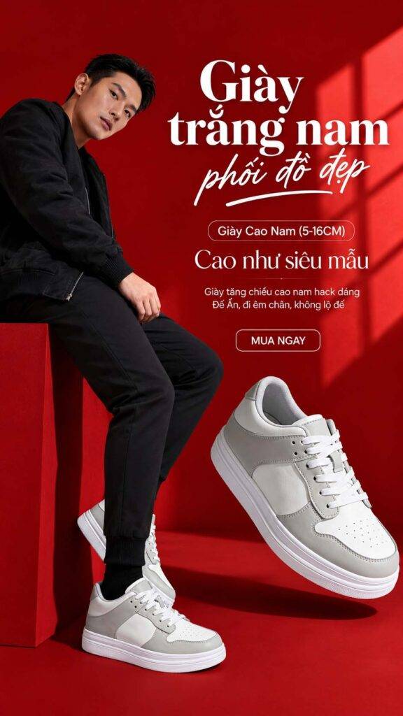 Giày trắng nam phối đồ đẹp cho nam thấp