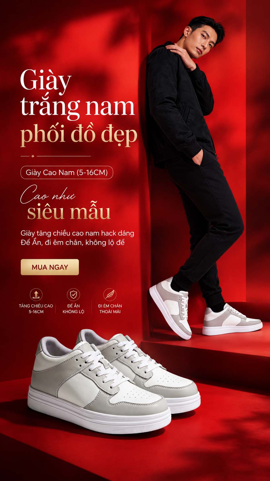 Giày trắng nam phối đồ đẹp với áo thun nam