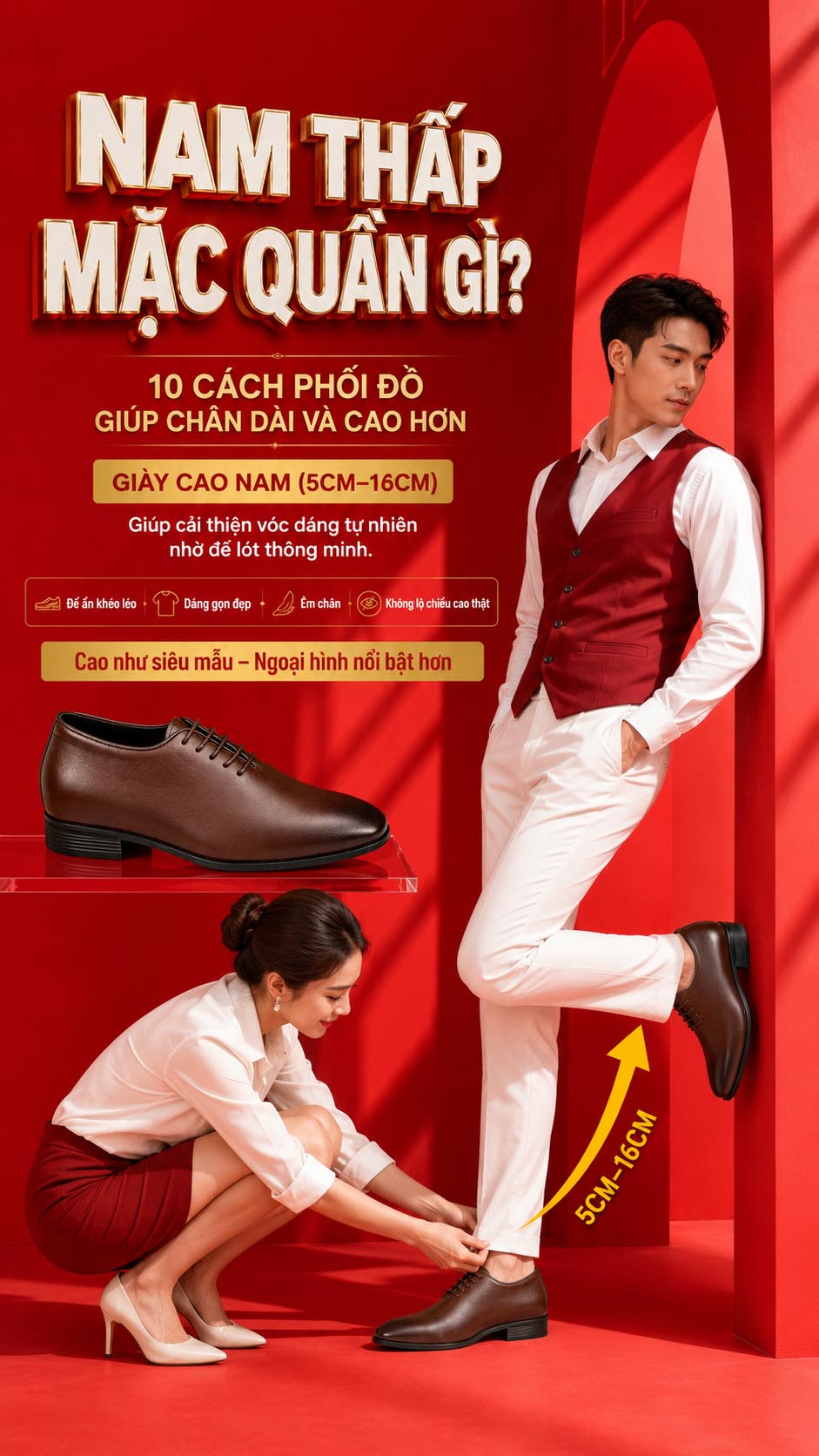 Nam thấp mặc quần gì đẹp cùng giày Giày Cao Thanh Tú