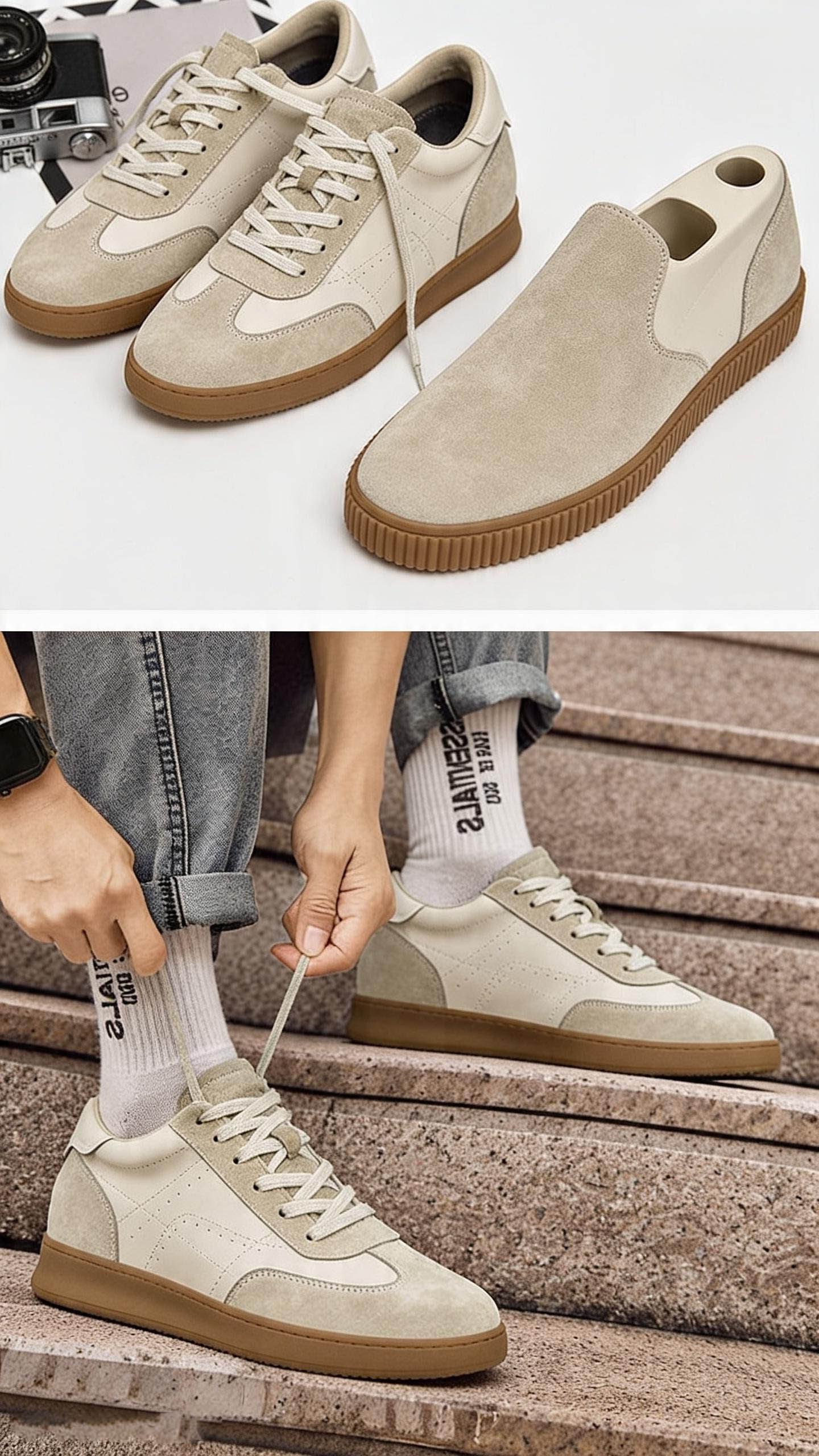 Giày cao nam đế ẩn 6cm màu trắng